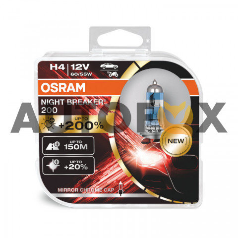 Osram Night BreakerLaser H4 +200% 60\55W 12V (2шт комплект) 64193NB200 Лампа галоген 